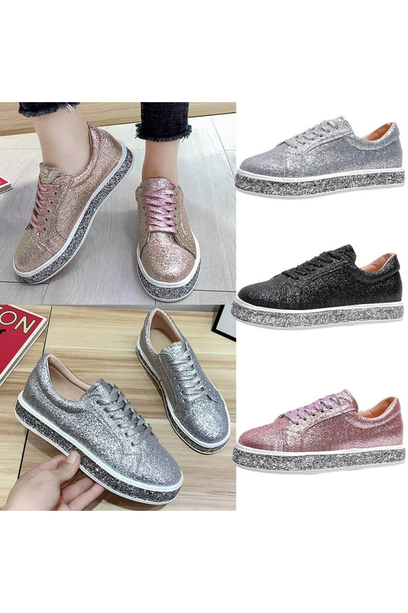 Women's Glitter Tennis Sneakers Neon Dressy Sparkly Sneakers Rhinestone Bling Wedding Bridal Shoes Shiny Sequin Shoes Silver 9.5(43)