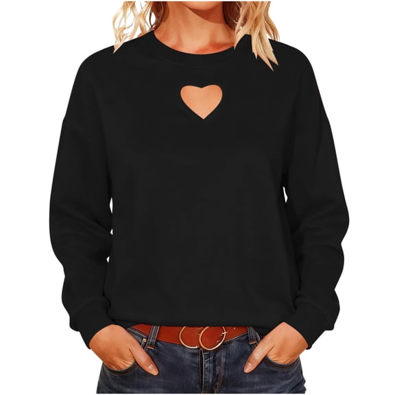 Miluxas Women's Heart Cut Out Oversized Sweatshirts Long Sleeve Pullover Tops Black M(M)