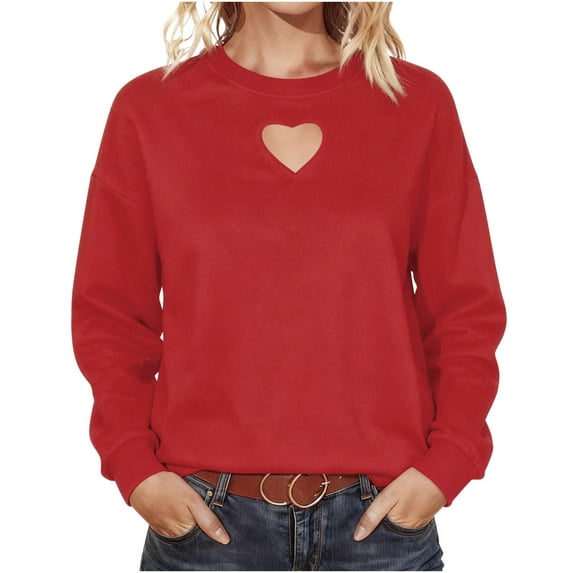 Miluxas Women's Heart Cut Out Oversized Sweatshirts Long Sleeve Pullover Tops Red L(L)