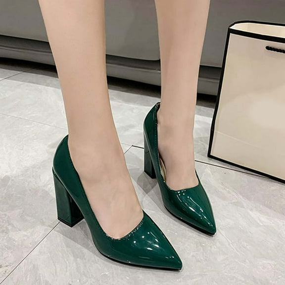Miluxas Women's High Chunky Block Closed Toe Heels,Slip On Pointed Toe Work Dress office Wedding Party Pumps Shoes Army Green 6.5(38)