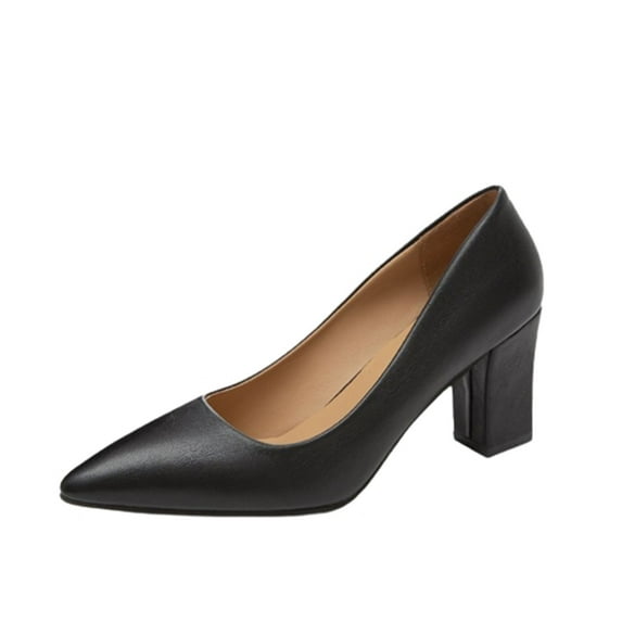 Miluxas Women's High Chunky Block Closed Toe Heels,Slip On Pointed Toe Work Dress office Wedding Party Pumps Shoes Black 7(39)