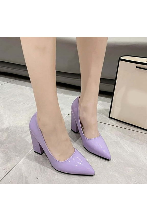 Women's High Chunky Block Closed Toe Heels,Slip On Pointed Toe Work Dress office Wedding Party Pumps Shoes Purple 7.5(40)