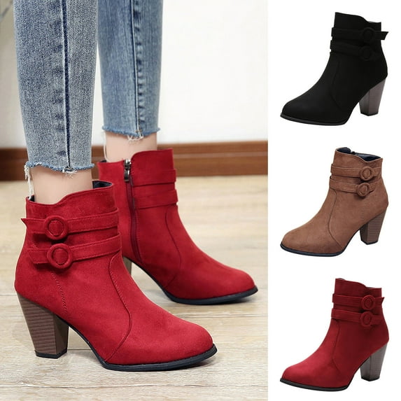 Miluxas Women's High Chunky Heel Chelsea Ankle Boots Slip On Fall Heeld Booties Shoes Wine 9.5(43)