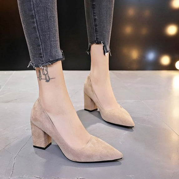 Miluxas Women's High Heel Closed Toe Chunky Wedding Pumps Shoes Khaki 9.5(43)