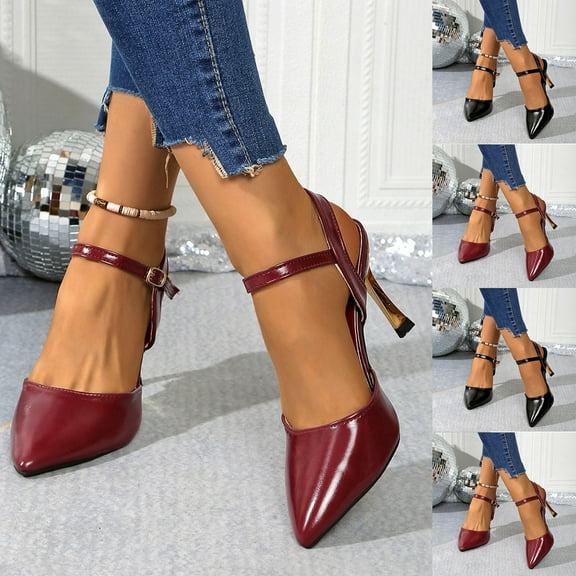 Miluxas Women’s High Heels Closed Toe Stiletto Ankle Strap Pointed Toe Heel Dress Pumps Shoes Red 9(42)