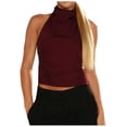 thumbnail image 1 of Miluxas Women's High Neck Halter Solid Top Sleeveless Backless Double Strap Cutout Tank Top for Party Club Wine, 1 of 7