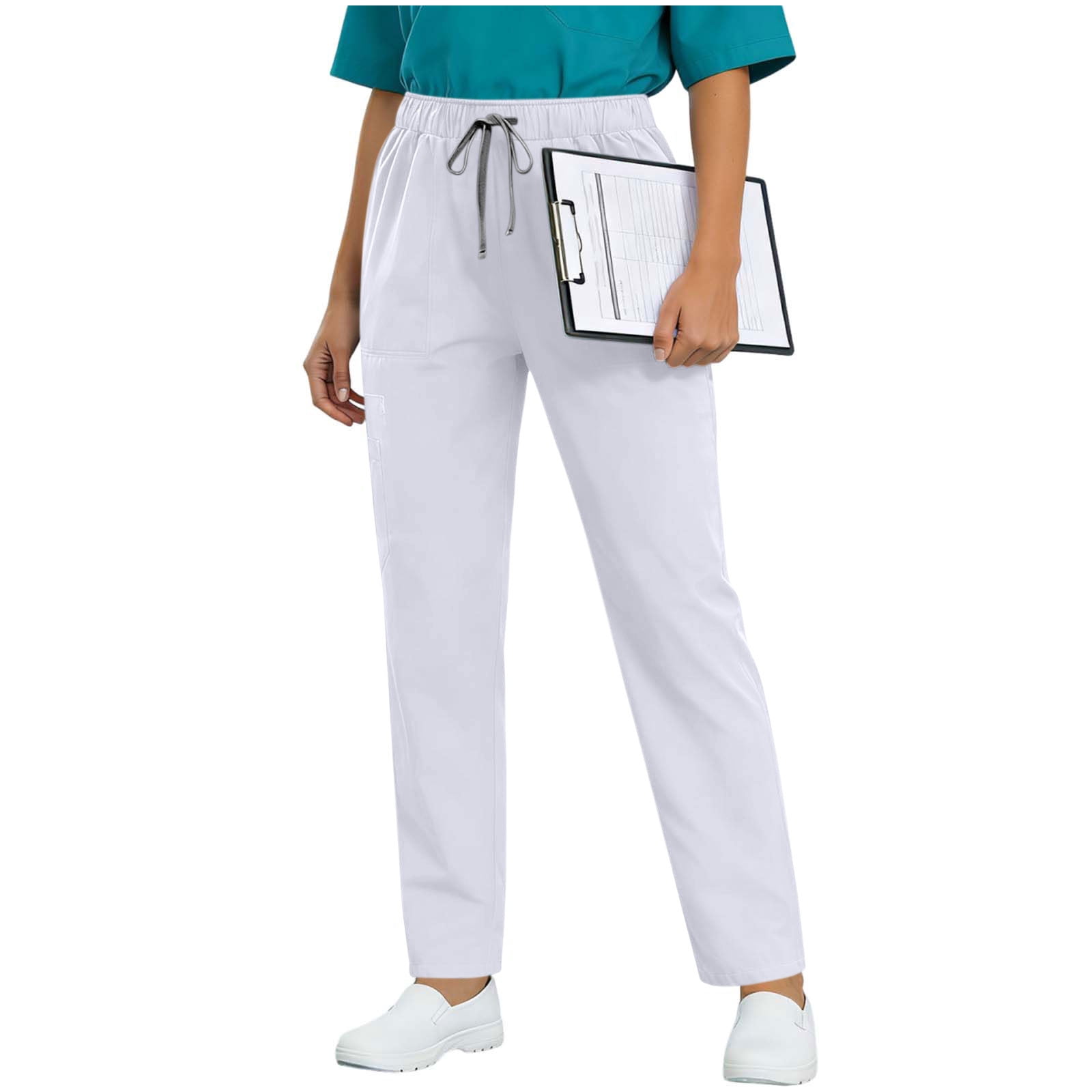 Miluxas Women's High-Rise Slim-Fit Worker Pants Drawstring Elastic ...