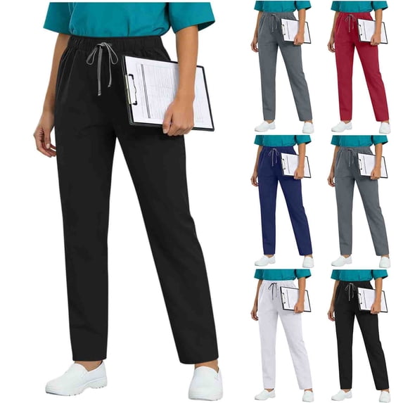 Miluxas Women's High-Rise Slim-Fit Worker Pants Drawstring Elastic Waist Solid Color Business Casual Tapered Slacks with Pockets White