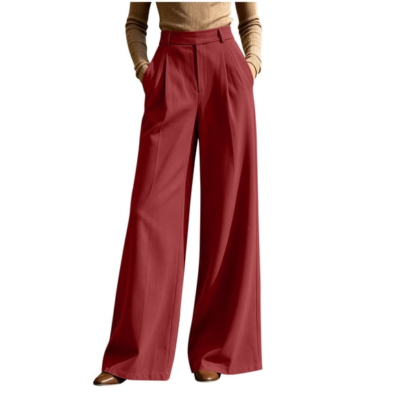 Miluxas Women's High Rise Wide Leg Trousers Pleated Front Business Casual Loose Straight Pants with Pockets Dress Pants for office Commute Wear Wine