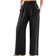 thumbnail image 1 of Miluxas Women's High Waist Wide Leg Pants Elastic Solid Color Casual Loose Trousers Black 6(M), 1 of 5