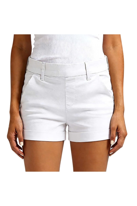 Women's High Waisted Cuffed Chino Shorts Casual Stretch Comfy Short Pants with Pockets for Summer White
