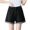 thumbnail image 1 of Miluxas Women's High Waisted Denim Shorts Rolled Hem Wide Leg Casual Jean Shorts with Pockets Black-A XXXXL(XXXXL), 1 of 6