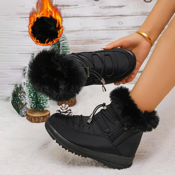 Miluxas Women's Hiking Boots Plush Warm Cotton Shoes Wear-resistant Anti-slip Soles Snow Boots Cotton Shoes Outdoor Sports Shoes Black 7.5(40)