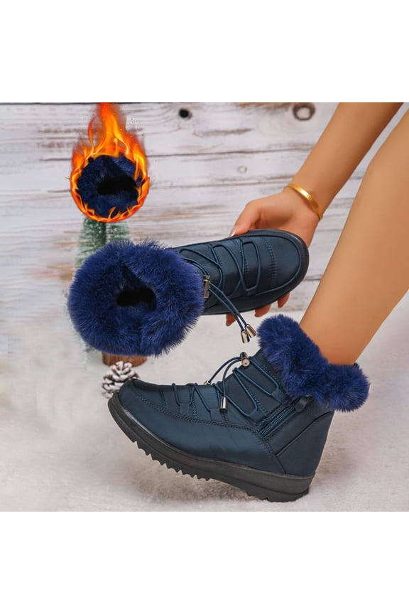 Women's Hiking Boots Plush Warm Cotton Shoes Wear-resistant Anti-slip Soles Snow Boots Cotton Shoes Outdoor Sports Shoes Navy 6(37)