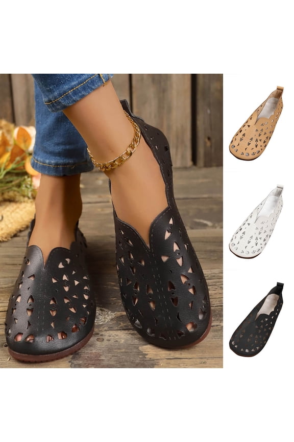 Women's Hollow Flats for Women Slip On PU Leather Round Toe Dress Shoes White 9.5(43)