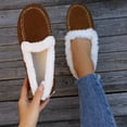 thumbnail image 1 of Miluxas Women's House Slippers Indoor Outdoor Fuzzy Fluffy Furry Loafers Suede Leather Warm Shoes, 1 of 4