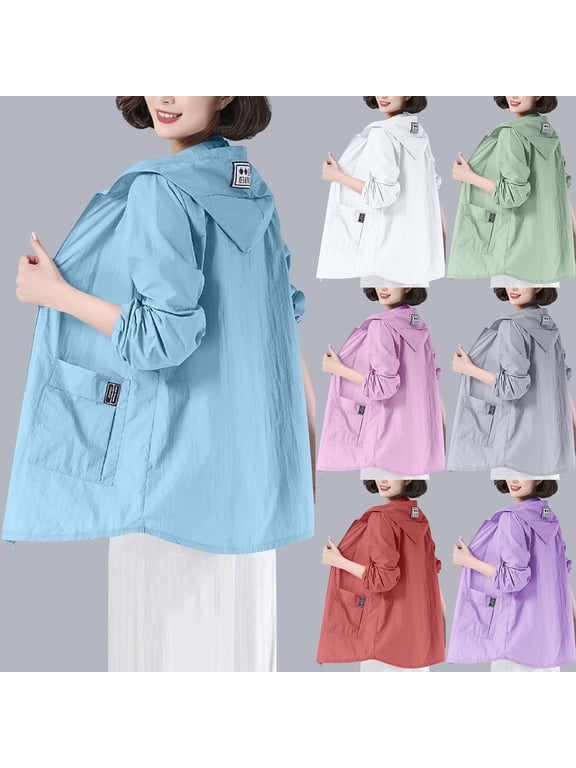 Women's Jacket Casual Hooded Long Sleeves Sun Protection Thin Coat Summer Lightweight Jacket Outwear White XL(XL)