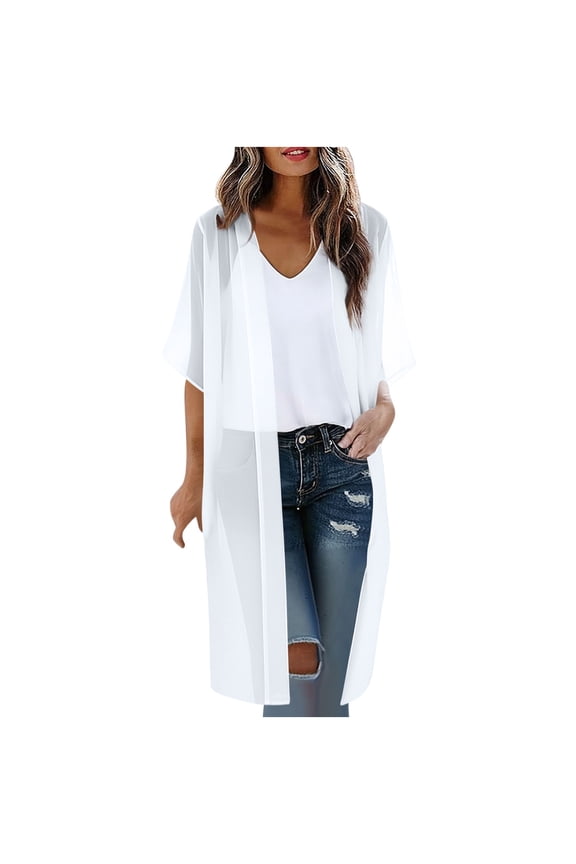 Women's Kimono Swimsuit Coverups Summer Beach Casual Loose Cardigans for Swimwear White L(L)