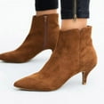 thumbnail image 1 of Miluxas Women's Kitten Heel Booties Pointed Toe Low Stiletto Side Zipper Fall Short Ankle Boots Shoes Brown 7.5(40), 1 of 4