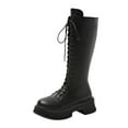 thumbnail image 1 of Miluxas Women's Knee High Boots Leather Boots Weatherproof Round Toe Boots, Block Heel Comfort Boots, Lace up Side Zipper Boots for Fall Winter Black 9(42), 1 of 9