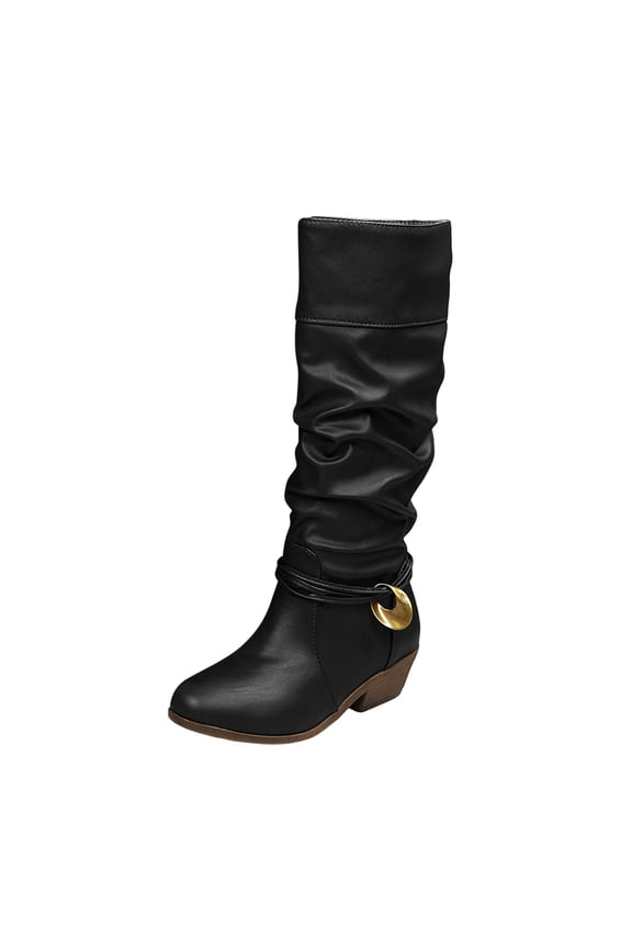 Women's Knee High Boots Low Heel Comfort Solid Color Round Toe Tall Riding Combat Boot Classic Fashion Fall Winter Boots for Women Black 5.5(36)