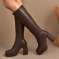thumbnail image 1 of Miluxas Women’s Knee High Boots Platform Chunky High Heel Square Toe Boots Shoes Brown 7(39), 1 of 8