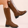 thumbnail image 1 of Miluxas Women's Knee High Boots Square Toe Chunky Low Heels Zipper Tall Boots Brown 7(39), 1 of 9