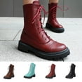 thumbnail image 1 of Miluxas Women's Knee High Boots Winter Lace up Mid Calf Boots Leather Riding Combat Boots Wine 9(42), 1 of 7