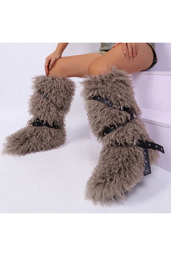 Women's Knee-High Fluffy Snow Boots Tall Boots for Womens Long Winter Boots Fuzzy Boots Plush Warm Comfortable Outdoor Indoor Flat Shoes Gray 9.5(43)