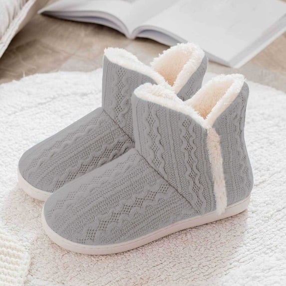 Miluxas Women's Knit Bootie Slippers Winter Warm Plush Fleece Memory Foam House Shoes with Comfy Plush Lining Gray 7(39)