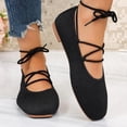 thumbnail image 1 of Miluxas Women's Knit Lace-Up Ballet Flats, Square Toe Ankle Tie Shoes, Soft Knit Fabric Mary Jane Flats for office, Casual Wear Black 9(42), 1 of 9