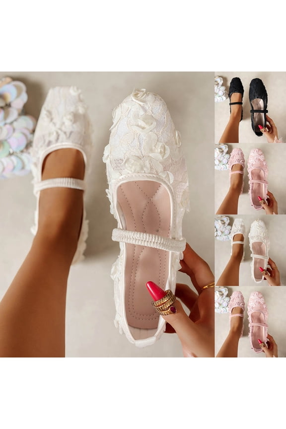 Women's Knit Pointed Toe Low Chunky Heel Fashion Mesh Hollow Shallow Mouth Slip on Low Heel Ballet Shoes Comfortable Breathable Wedding formal Dress Shoes White 9.5(43)