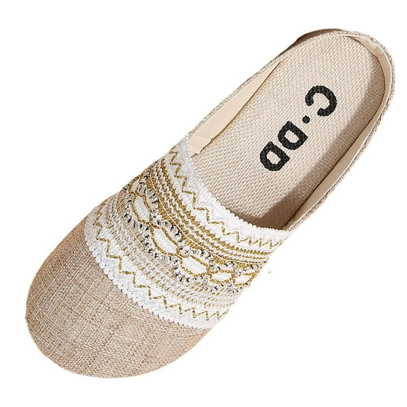 Miluxas Women's Knitted Flat Shoes Lightweight Comfortable Round Toe Women Footwear Slip on Casual Breathable Mesh Walking Shoes Beige 5.5(36)