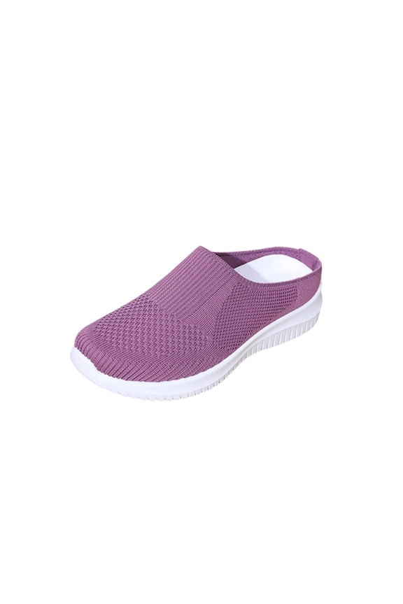 Women's Knitted Flat Shoes Lightweight Comfortable Women Footwear Slip on Casual Breathable Mesh Walking Shoes Female Round Toe Wedges Shoes Purple 6.5(38)