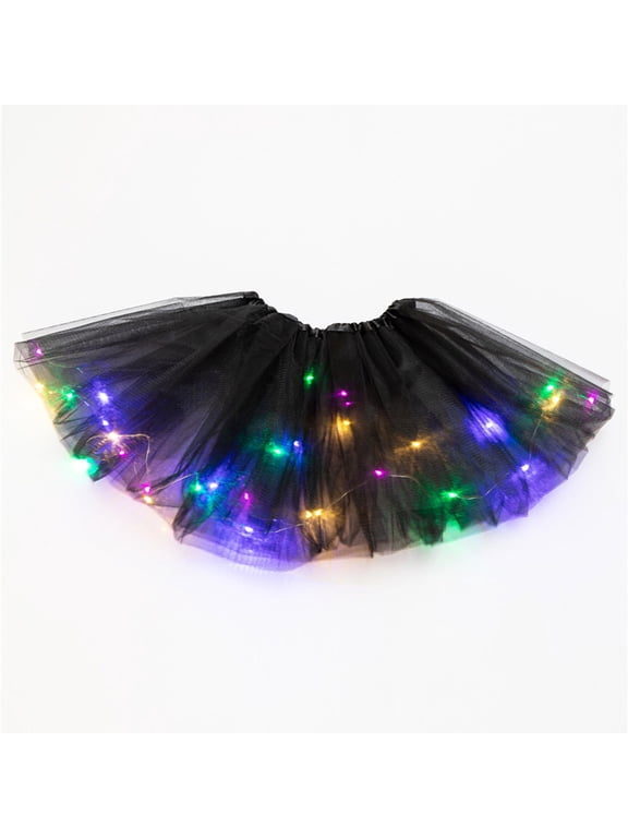 Women's LED Skirt Light Up Tutus Glow Tulle Dance Skirts Party Rave Festival Halloween Clothes Black One Size