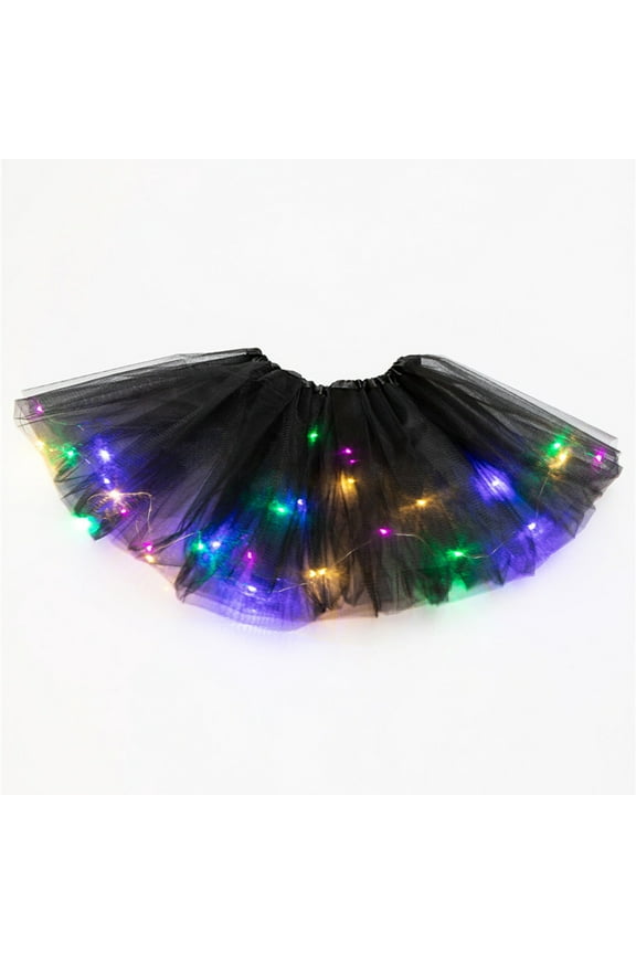 Women's LED Skirt Light Up Tutus Glow Tulle Dance Skirts Party Rave Festival Halloween Clothes Black One Size
