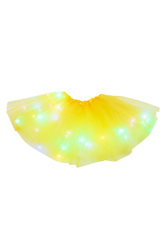 Women's LED Skirt Light Up Tutus Glow Tulle Dance Skirts Party Rave Festival Halloween Clothes Yellow One Size
