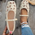 thumbnail image 1 of Miluxas Women's Lace Mesh Ballet Flats Shoes Square Closed Toe Shoes Breathable Summer Flats Beige 7.5(40), 1 of 9