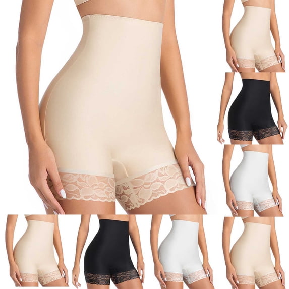 Miluxas Women's Lace Trim Seamless Boyshorts Invisible Butt Lifter Compression Underwear Breathable High Waist Tummy Control Shapewear Shorts White