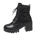 thumbnail image 1 of Miluxas Women's Lace up Combat Ankle Boots Fashion Chunky Low Heel Lug Sole Winter Leather Booties Shoes Black 6.5(38), 1 of 9