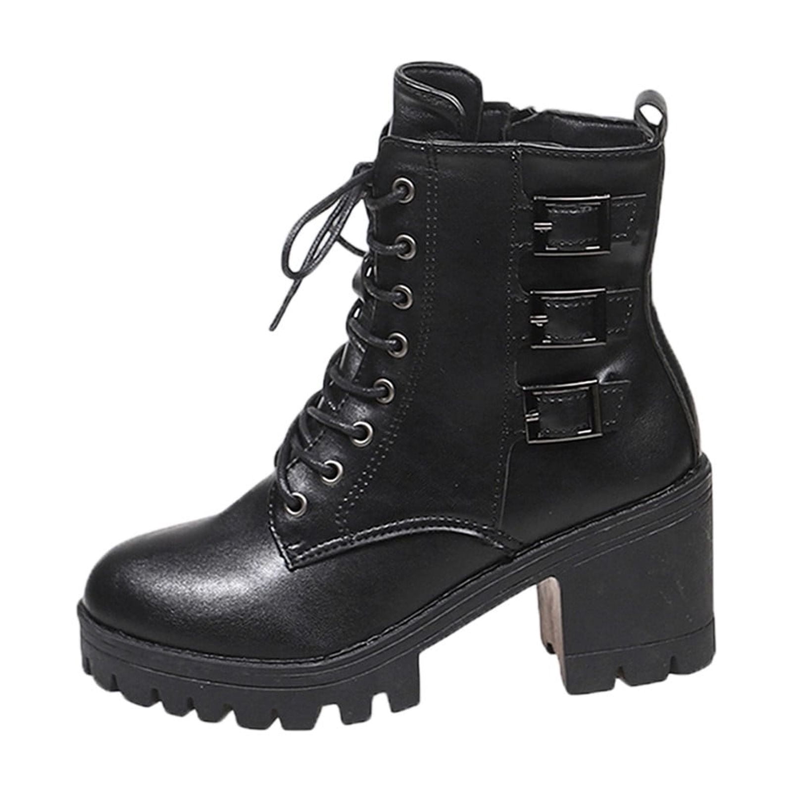 Miluxas Women's Lace up Combat Ankle Boots Fashion Chunky Low Heel Lug ...