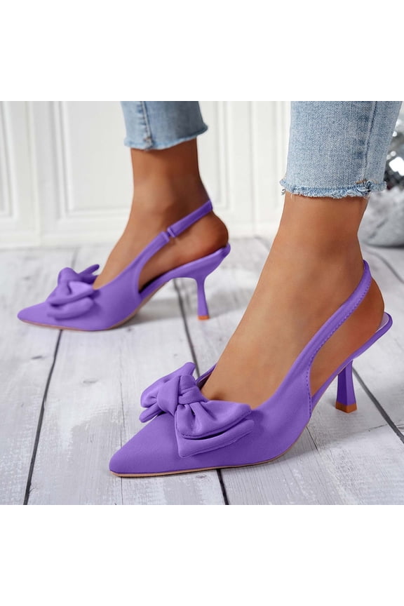 Women's Large-Size Pointed-Toe High Heel Sandals - Slip-On Thin Stiletto with Non-Slip Rubber Soles Purple 8.5(41)