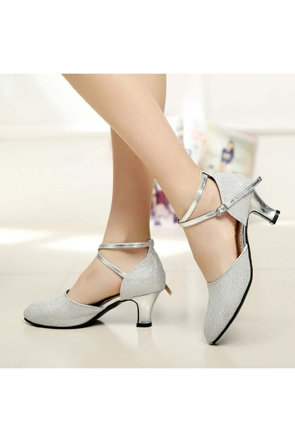 Women's Latin Dance Shoes Female's Ballroom Salsa Dance Shoes Silver 6.5(38)
