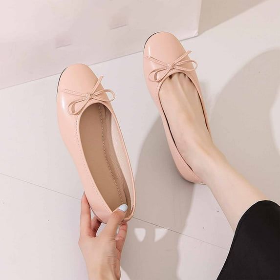 Miluxas Women's Leather Ballet Flats Slip On Shoes with Round Toe and Bows Pink 7(39)