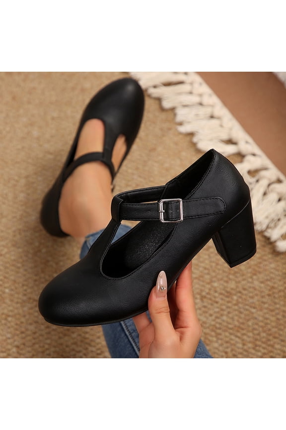 Women's Leather Ballroom Modern Character Dance Wedding Pump Shoes Black 7.5(40)