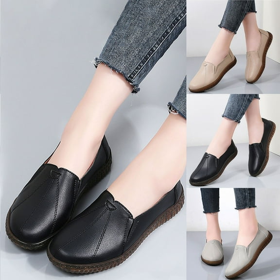 Miluxas Women's Leather Casual Cutout Loafers Flat Slip-on Shoes,Handmade Stitch Comfort Breathable Softsole Walking Gray 9(42)
