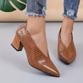 thumbnail image 1 of Miluxas Women's Leather Chunky Heel Slip-on Pumps,Elegant Pointed Toe Mid Block Heels Non-Slip Work Dress Shoes Yellow 7(39), 1 of 8