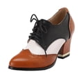 thumbnail image 1 of Miluxas Women's Leather Classic Lace up Platform Chunky Mid-Heel Pointed Toe Oxfords Dress Pump Shoes Brown 6(37), 1 of 5