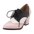thumbnail image 1 of Miluxas Women's Leather Classic Lace up Platform Chunky Mid-Heel Pointed Toe Oxfords Dress Pump Shoes Pink 6.5(38), 1 of 5