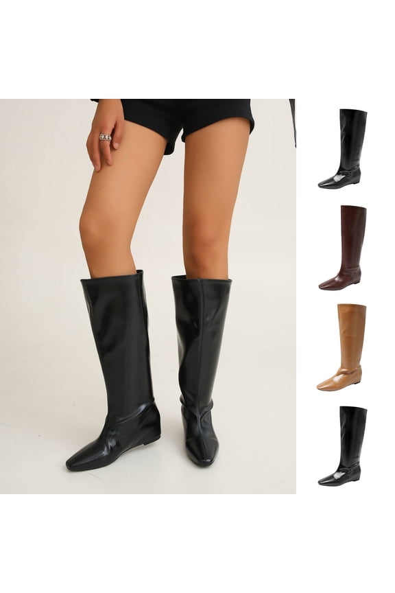 Women's Leather Flat Knee High Boots Fashion Comfort Pointed Toe Pull-on Anti-slip Soft Bottom Riding Boots for Party Dress Knight Boots Coffee 9(42)